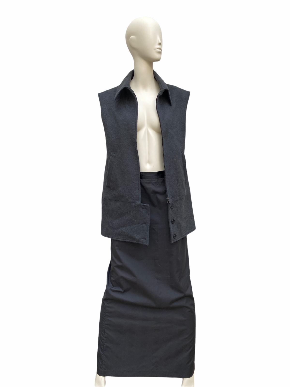 FW 2002 Dark Green / Greyish Wool Vest Jacket