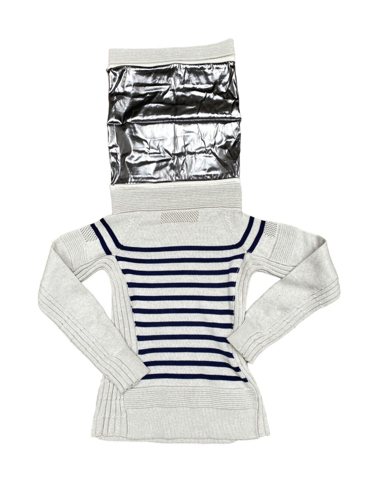 Striped Funnel Astronaut Neck Sweater Size S Mesh