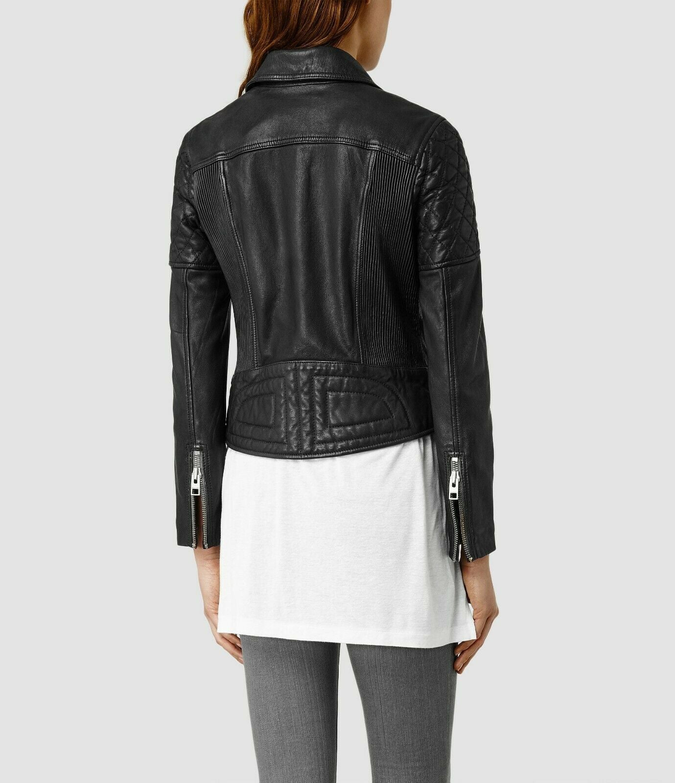 All saints Black Leather Biker Jacket - Favel - Size 36 / Small UK 8