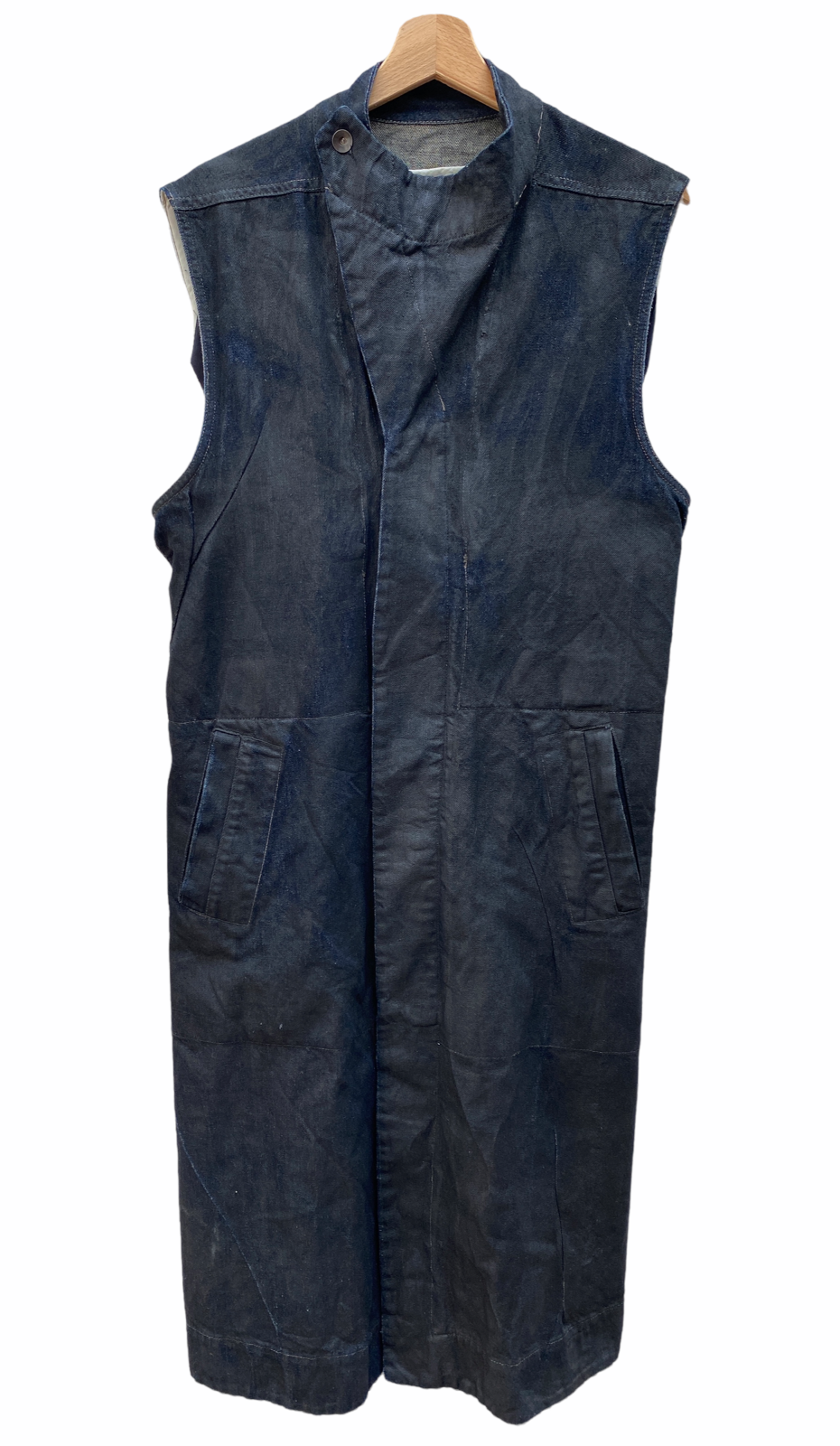 Rare Waxed Black denim sleeveless coat