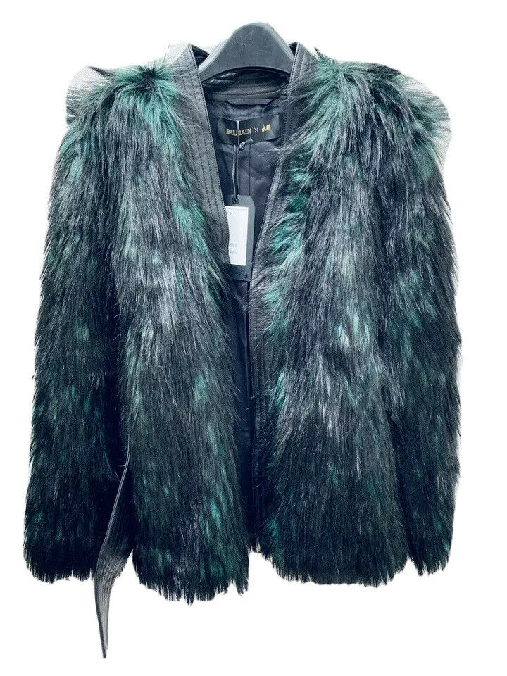 Balmain X H&M Faux Fur Emeraud Jacket Size XS - Main Image