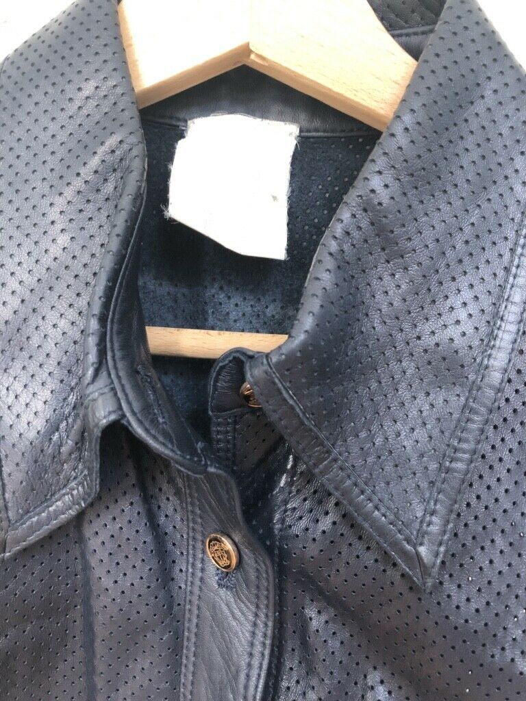 Versace Vintage Navy Leather Vest Size Extra Small