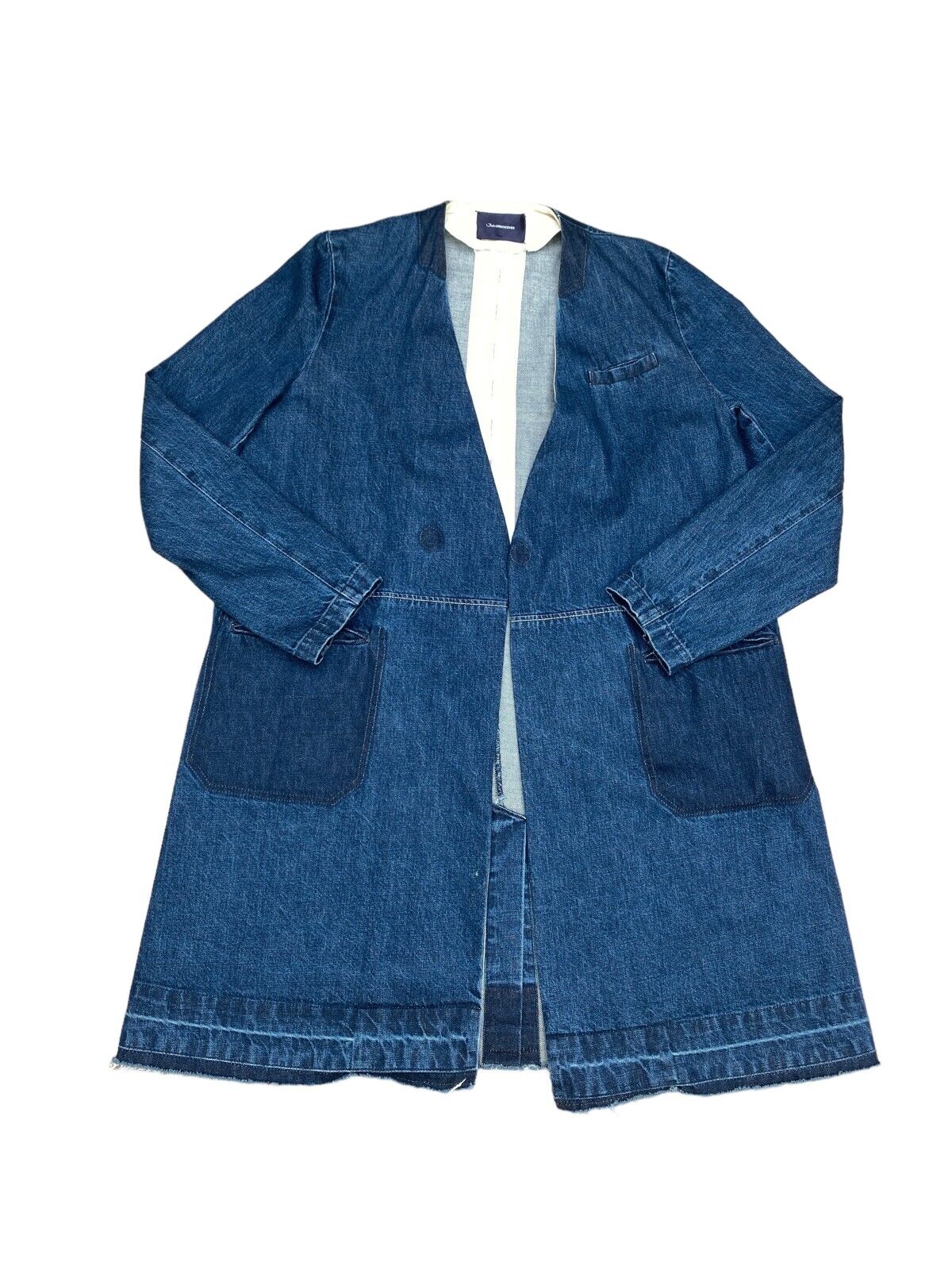 Blue Denim Collarless Coat
