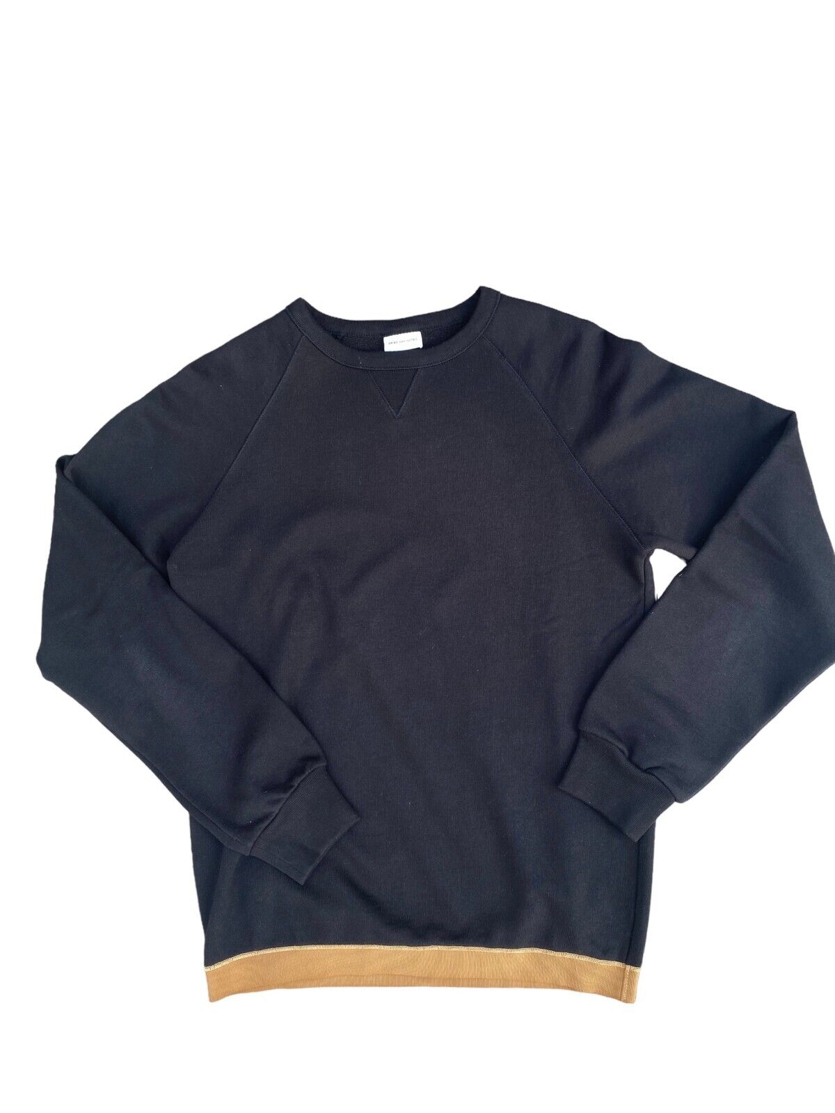 Black Crewneck Sweatshirt Contrast Beige band at bottom Size S