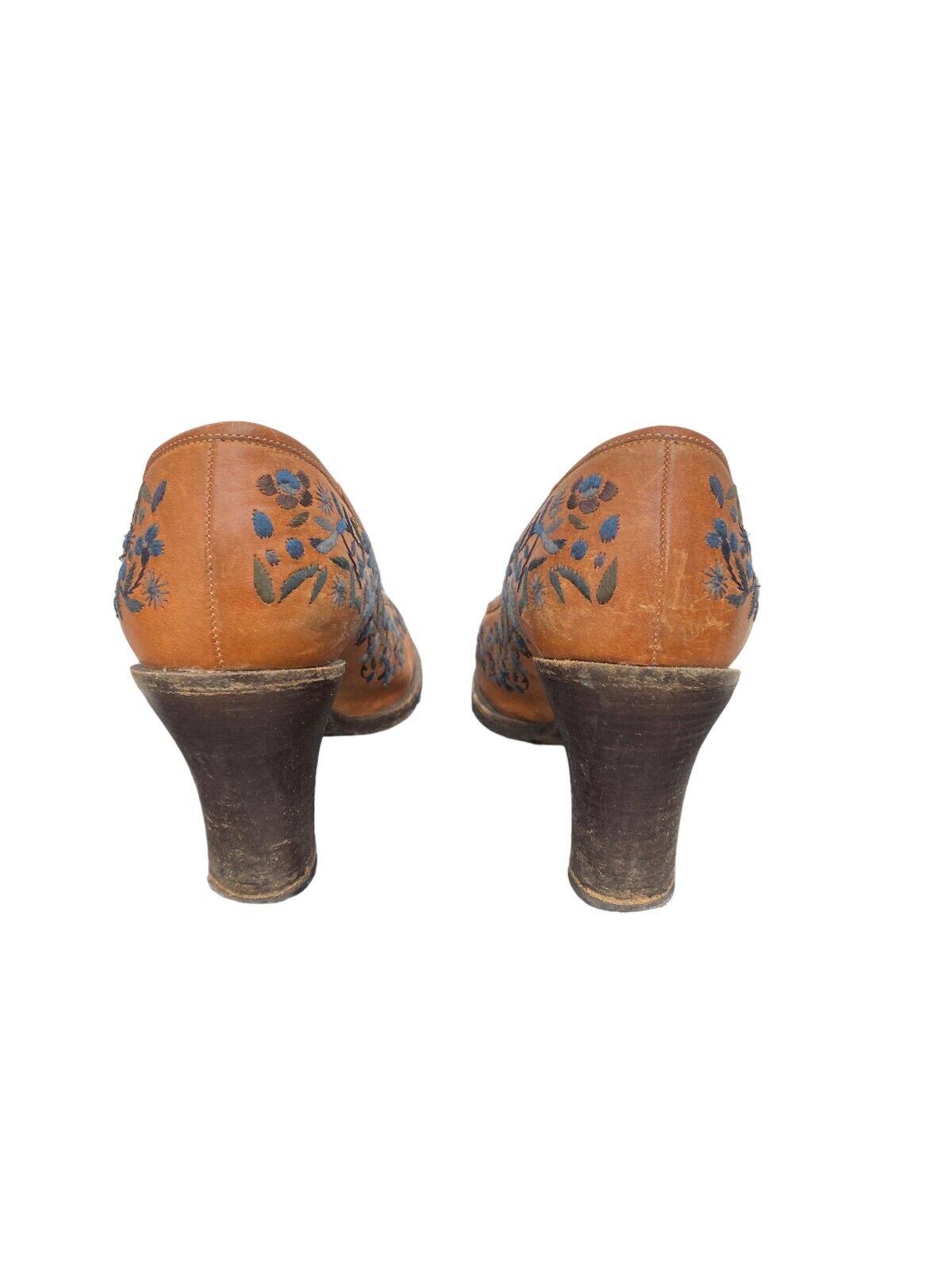 Embroidered Leather Shoes Heels