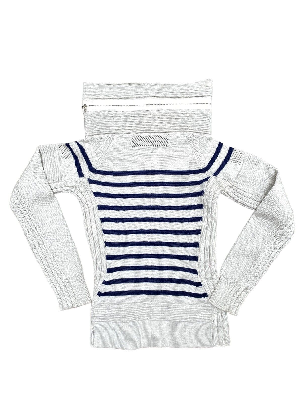 Striped Funnel Astronaut Neck Sweater Size S Mesh