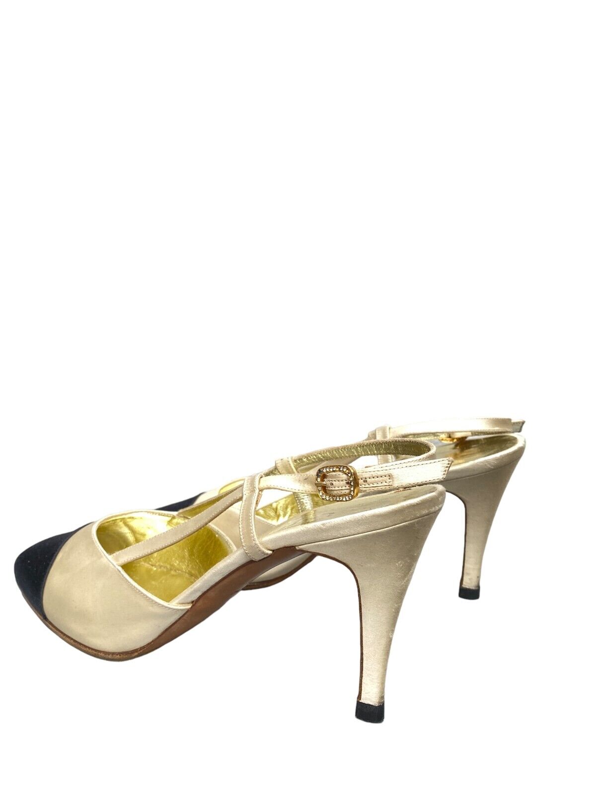 Ivory Black Slingback Pumps Heels Shoes Size 39 1/2 US 9,5