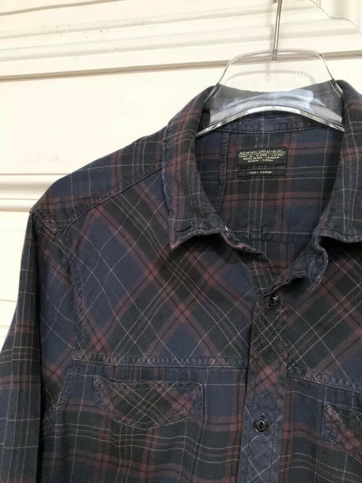 All saints Navy Blue Checkered Shirt Size L