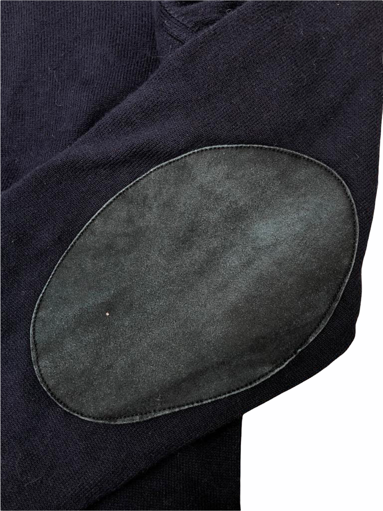 Navy sweater with suede elbows