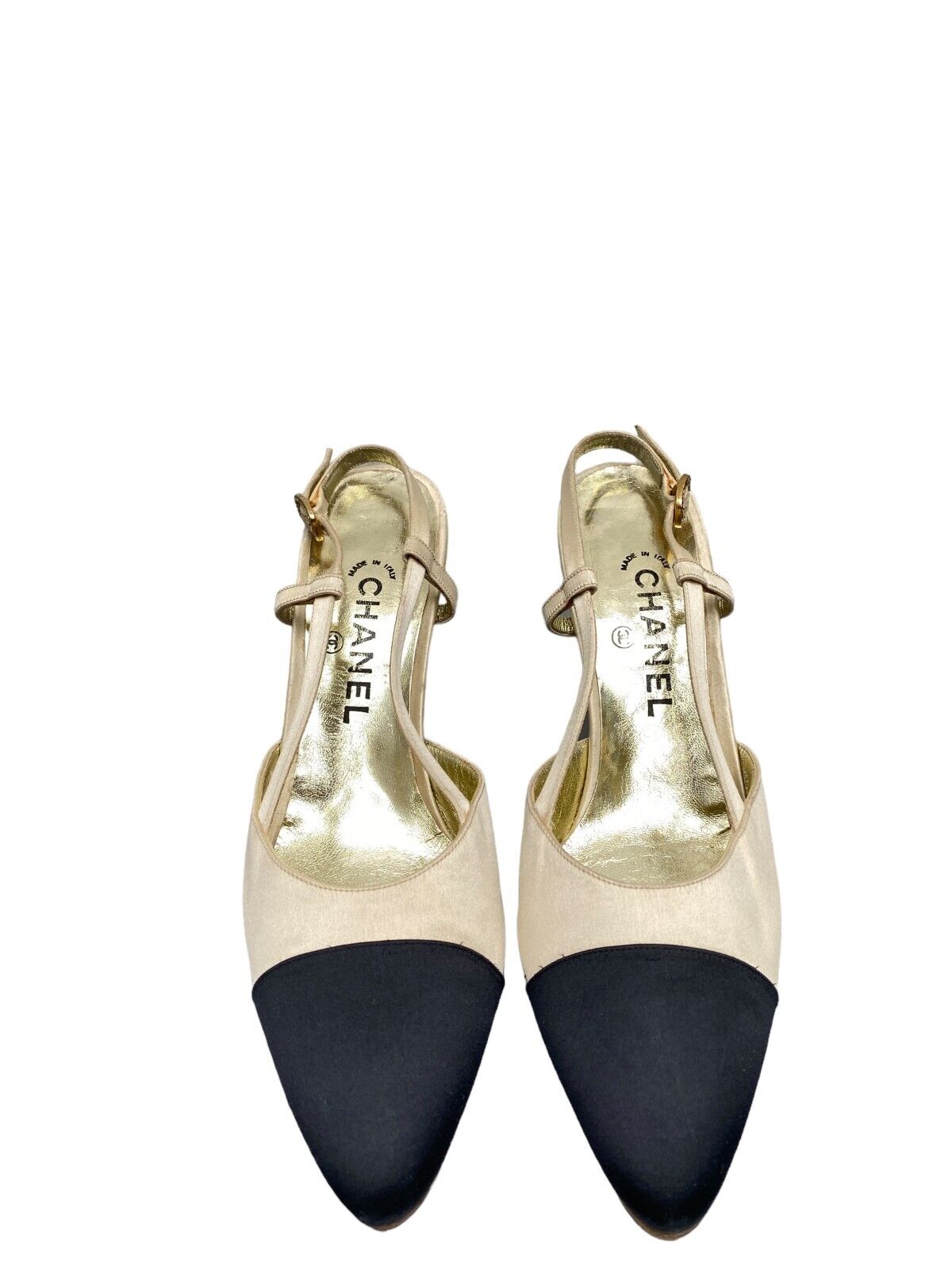 Ivory Black Slingback Pumps Heels Shoes Size 39 1/2 US 9,5