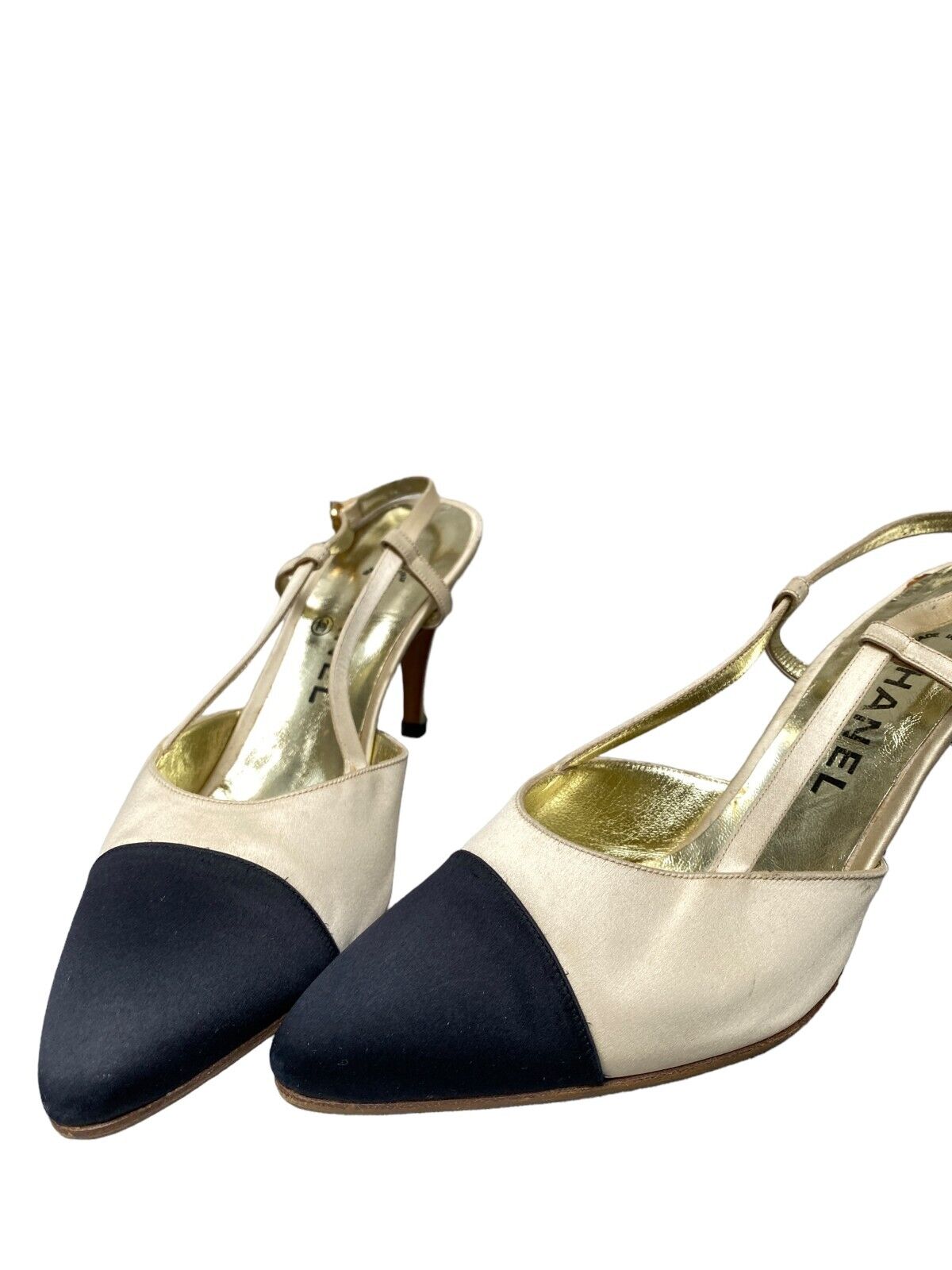 Ivory Black Slingback Pumps Heels Shoes Size 39 1/2 US 9,5