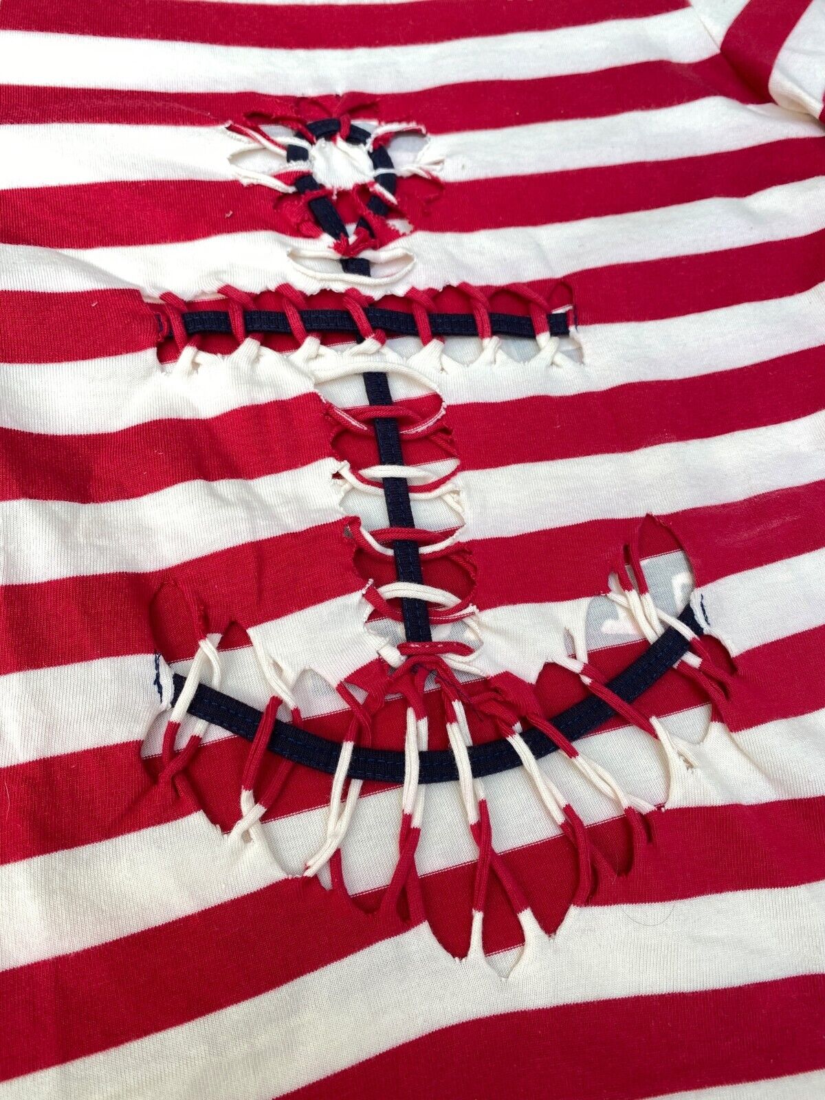 Striped Anchor T-shirt Women Size L fits M to L