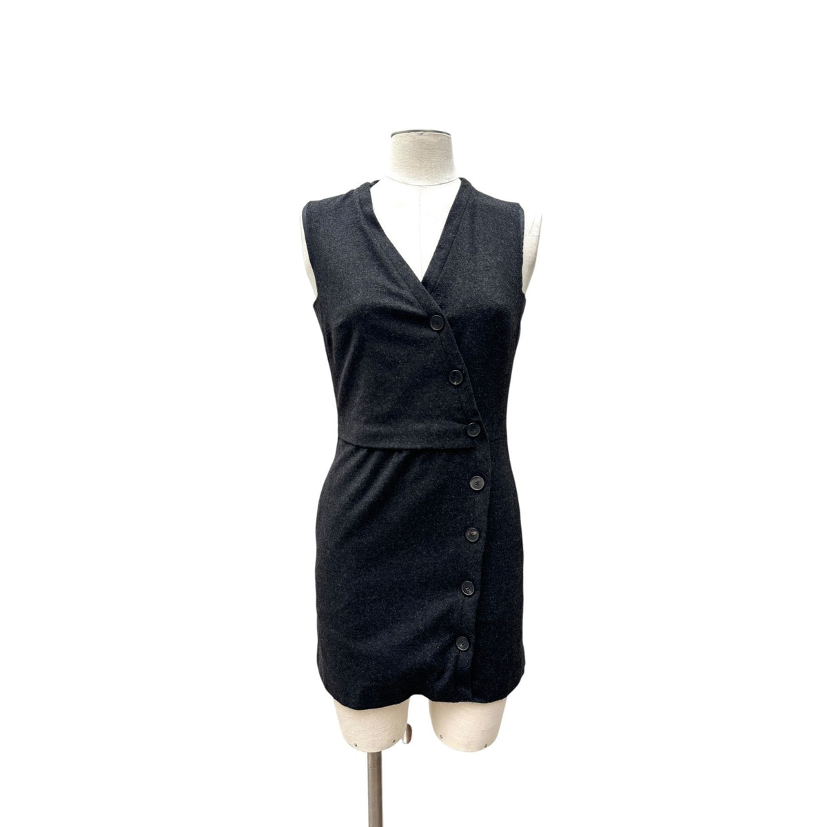 Charcoal Grey Wool &amp; Cashmere Asymmetric Button Dress