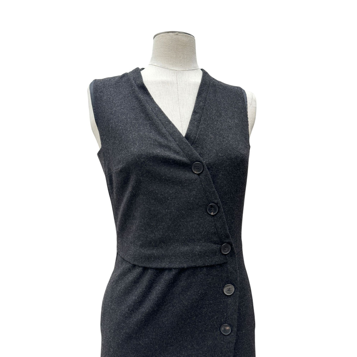 Charcoal Grey Wool &amp; Cashmere Asymmetric Button Dress
