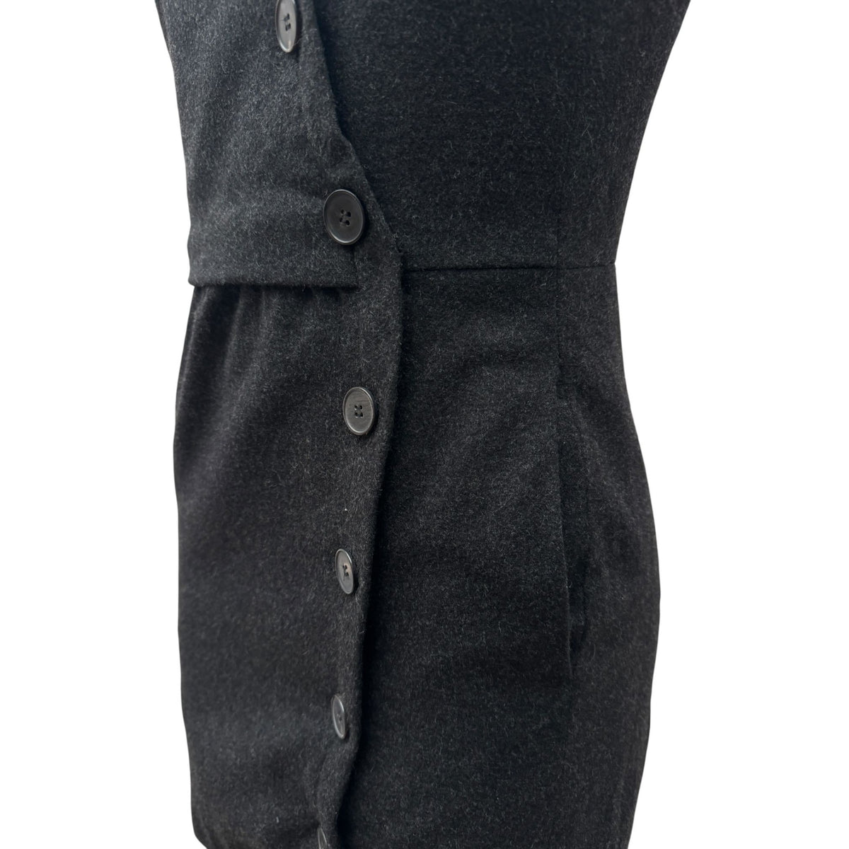 Charcoal Grey Wool &amp; Cashmere Asymmetric Button Dress