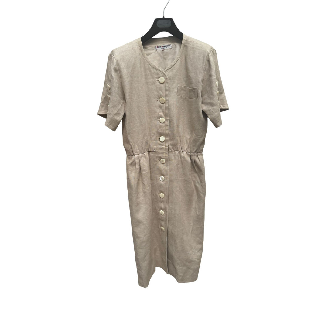 Vintage 1970s  Beige Linen Dress