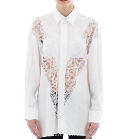 By Phoebe Philo SS 2018  White Button down shirt with lace details