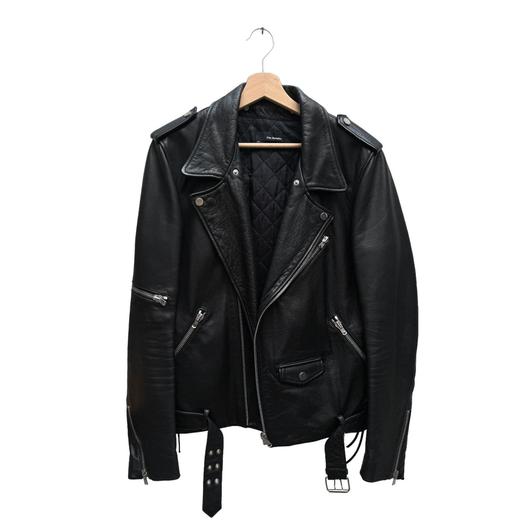 Black Leather Biker Jacket  Belted