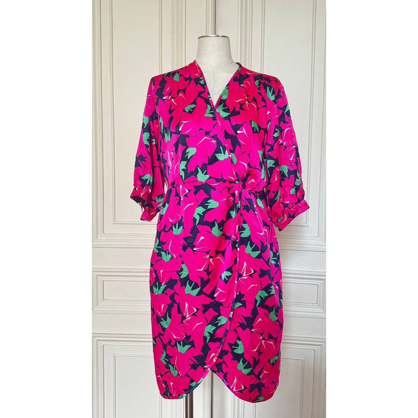 Vintage Silk Floral Wrap Dress 