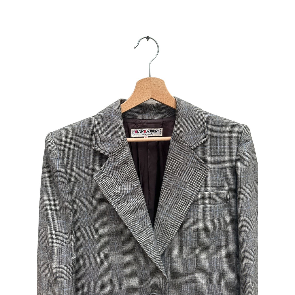 Vintage 1970s Grey Wool Checkered Blazer Jacket