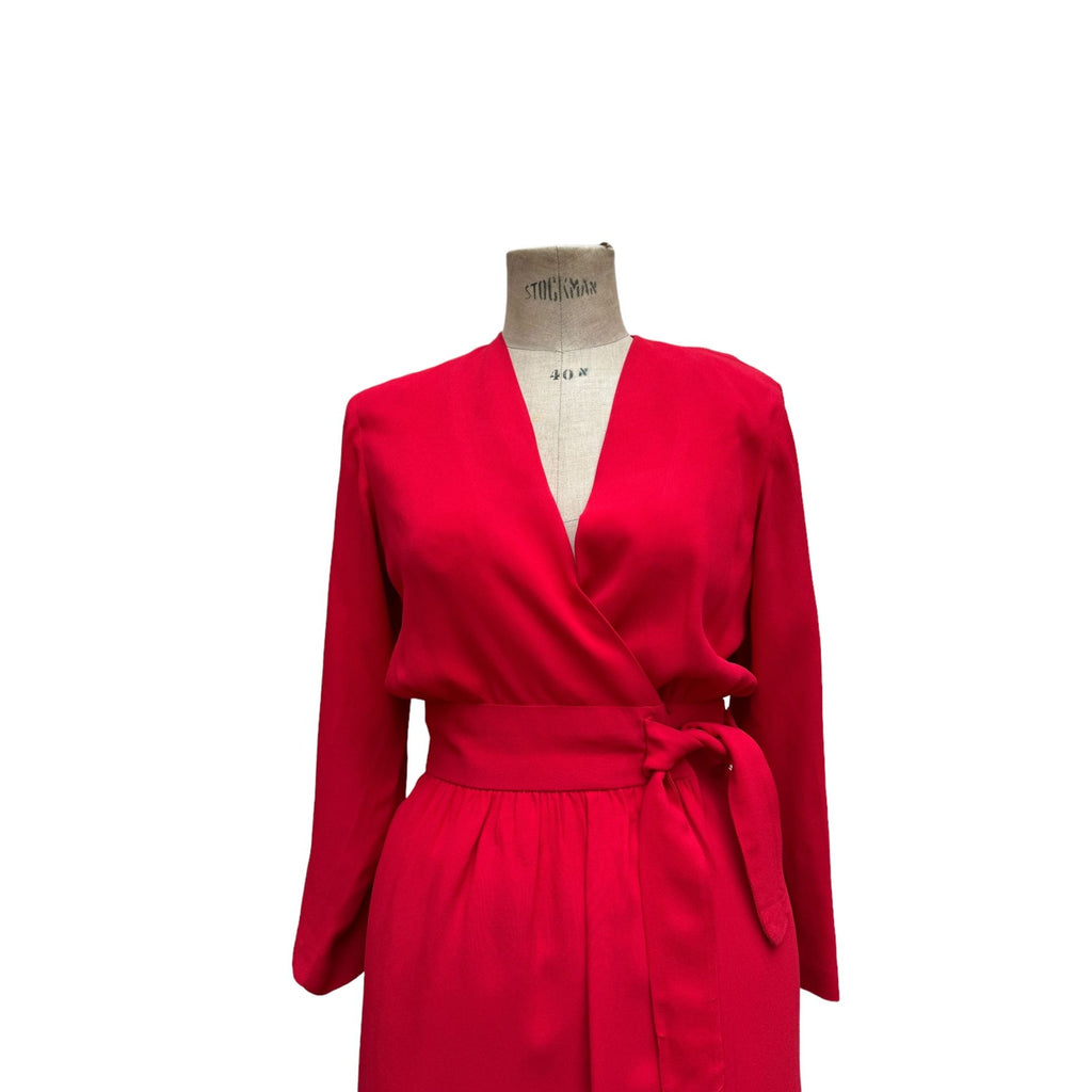 Winter 1985 Vintage Red Wool Wrap Dress