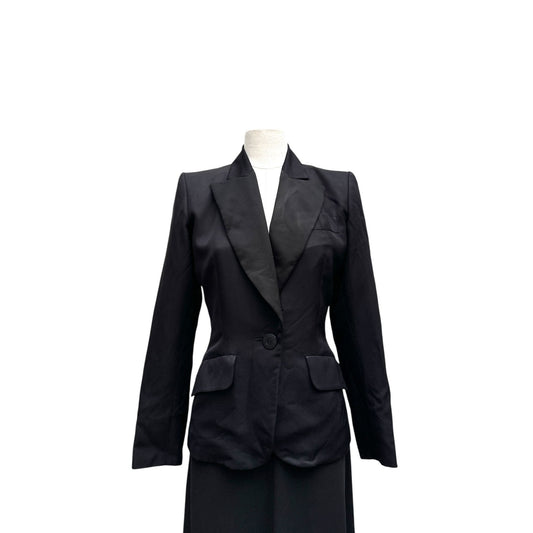 1990s Black Cotton Jacket with Satin Lapels