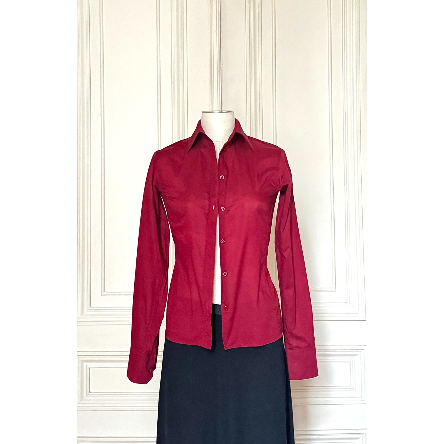 2000s Burgundy Cotton Fitted Shirt