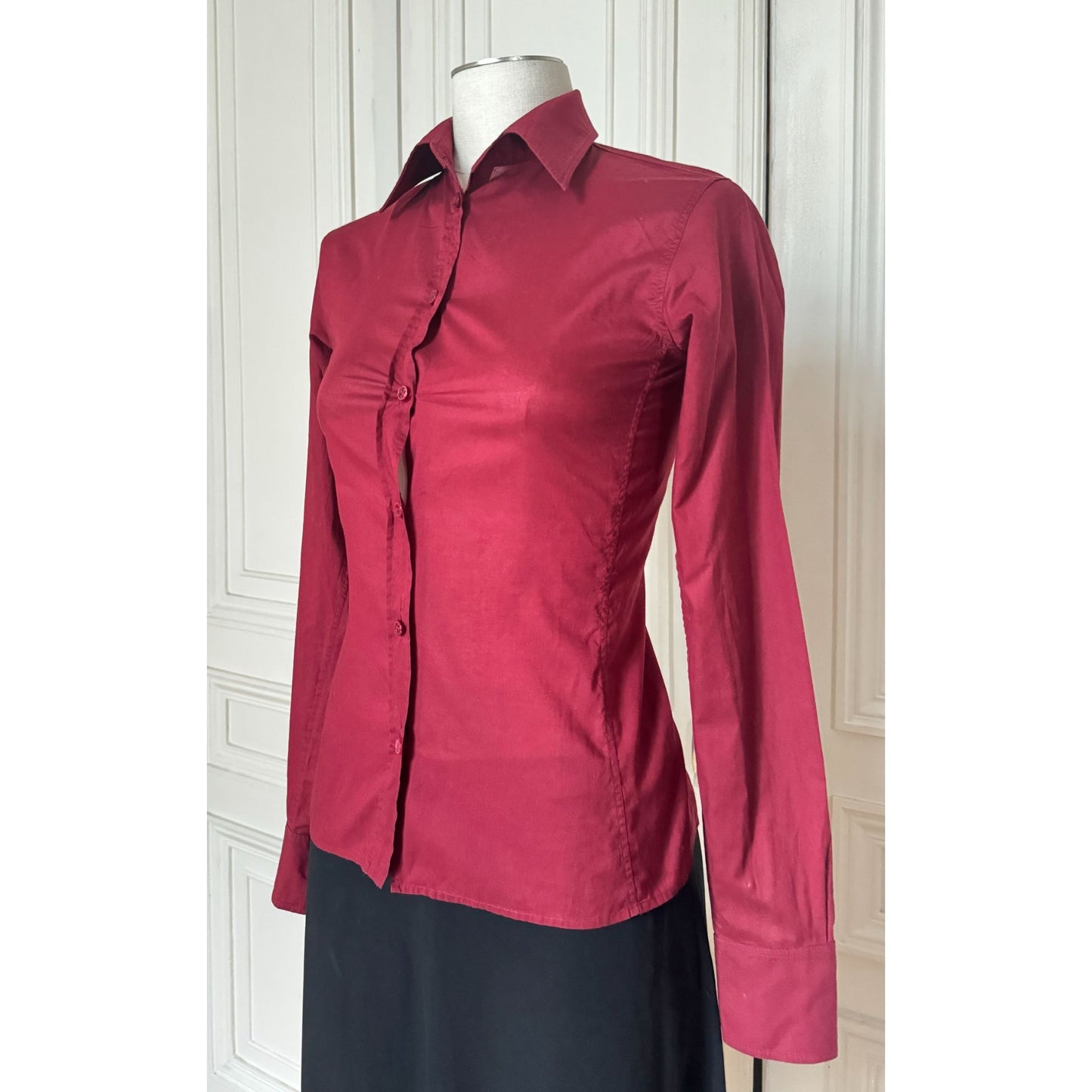 2000s Burgundy Cotton Fitted Shirt