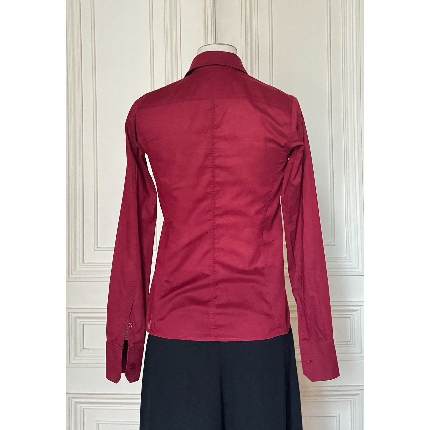 2000s Burgundy Cotton Fitted Shirt