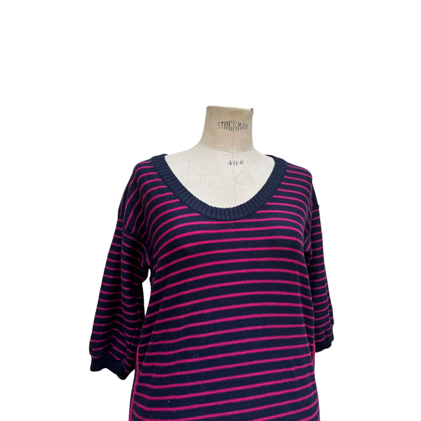 Navy Red Wool Striped Dress