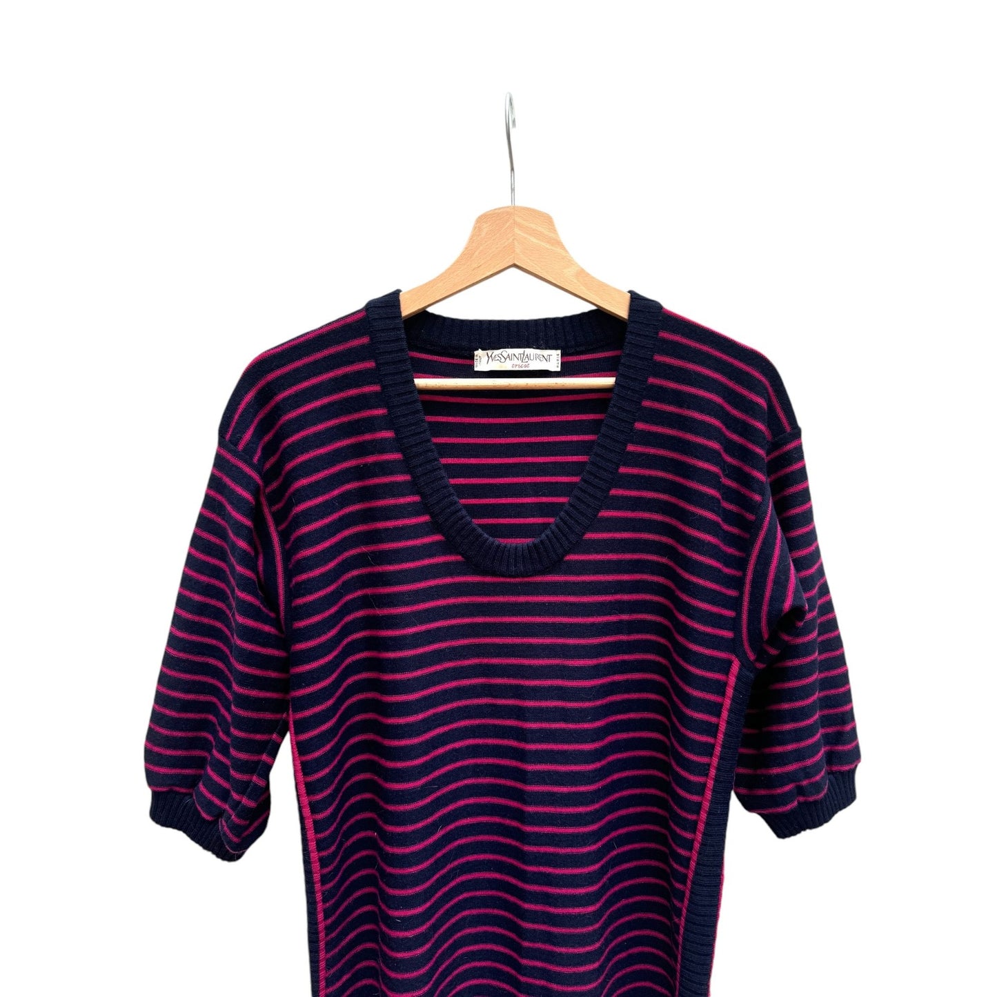 Navy Red Wool Striped Dress