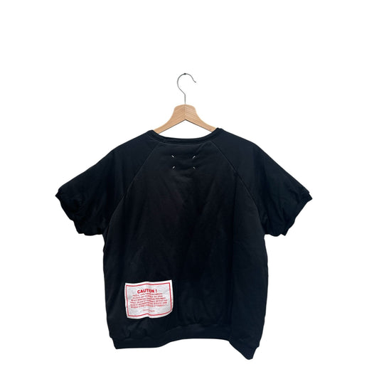 Black Puffed Short Sleeves « Caution » Sweater