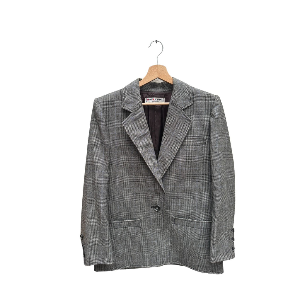 Vintage 1970s Grey Wool Checkered Blazer Jacket