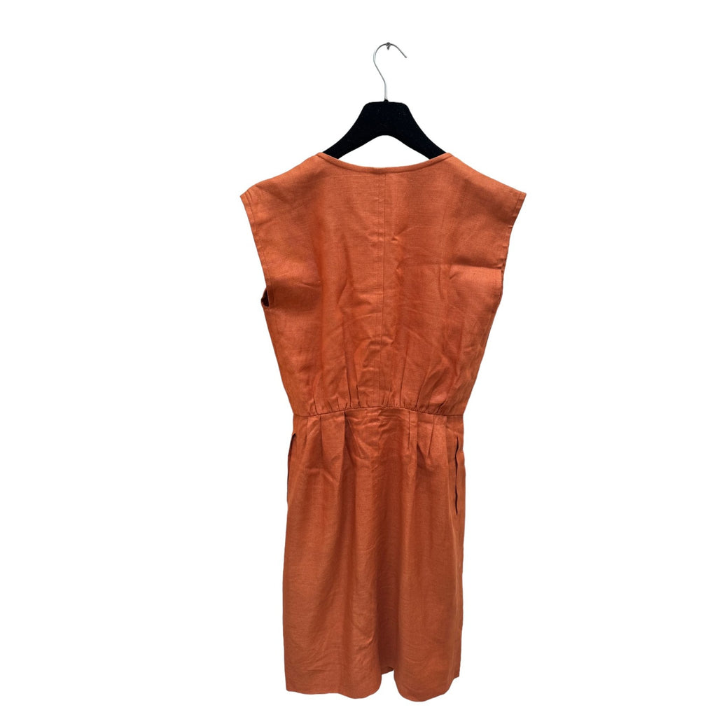 1970S Orange Linen Cotton Buttoned Dress