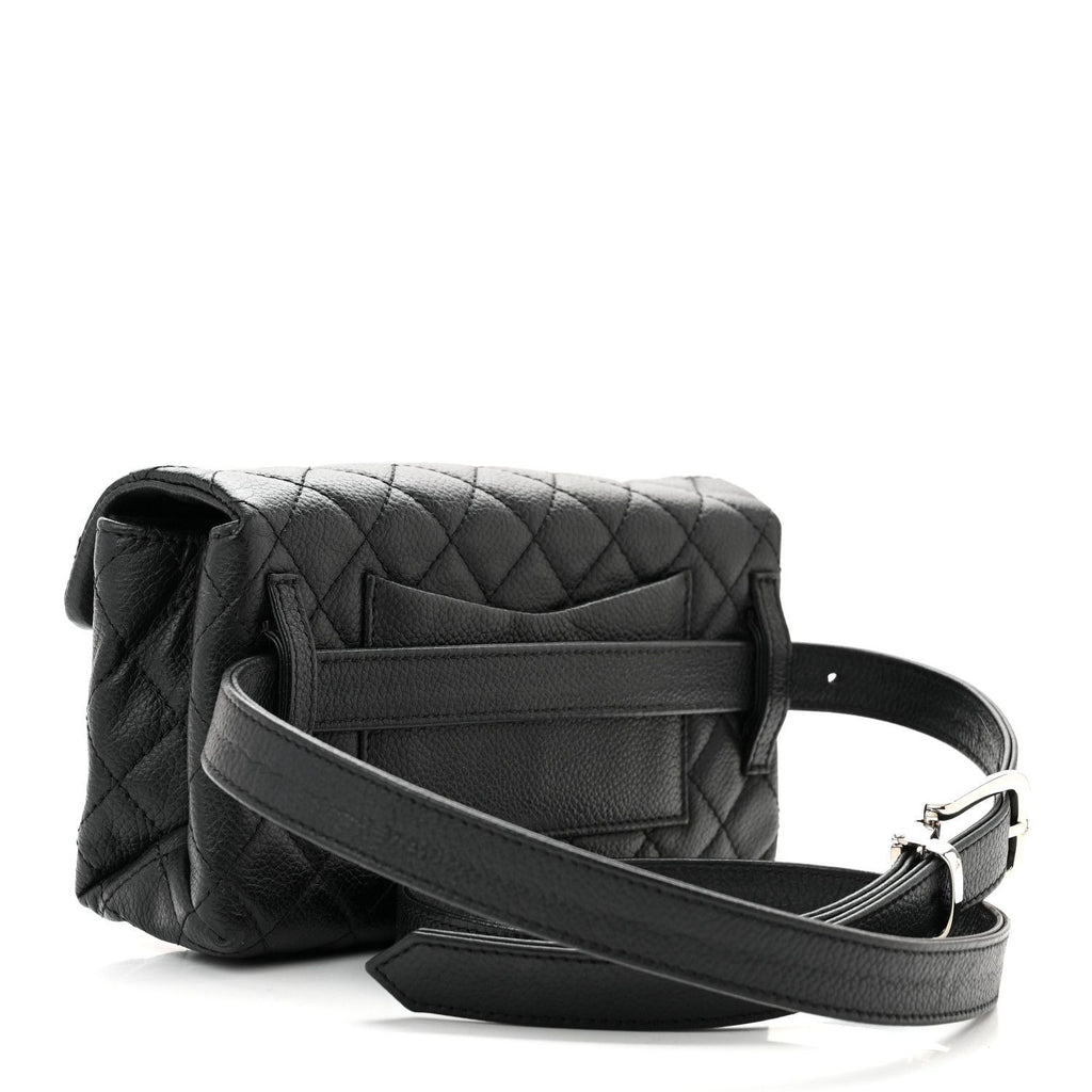 Grained Calfskin Quilted 2.55 Flap Belt Bag Clutch in Black