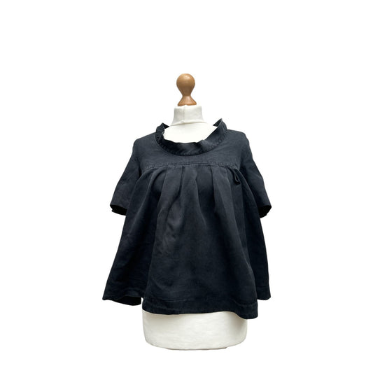 Black Silk Pleated Babydoll Top