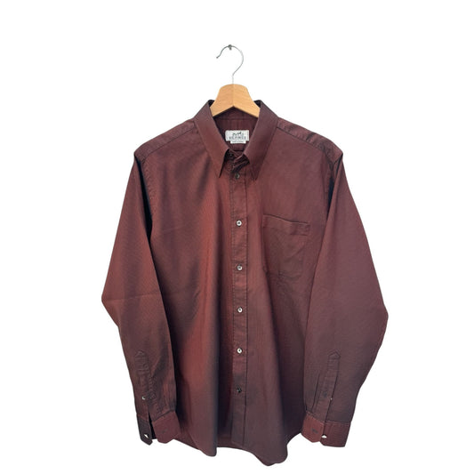 Hermes Vintage Red Lamé Striped Shirt Size 40 (fits a Men’s Medium)