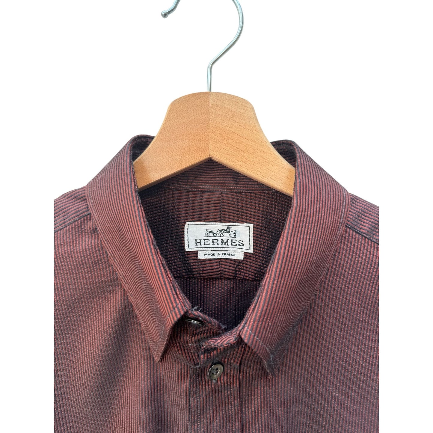 Hermes Vintage Red Lamé Striped Shirt Size 40 (fits a Men’s Medium)