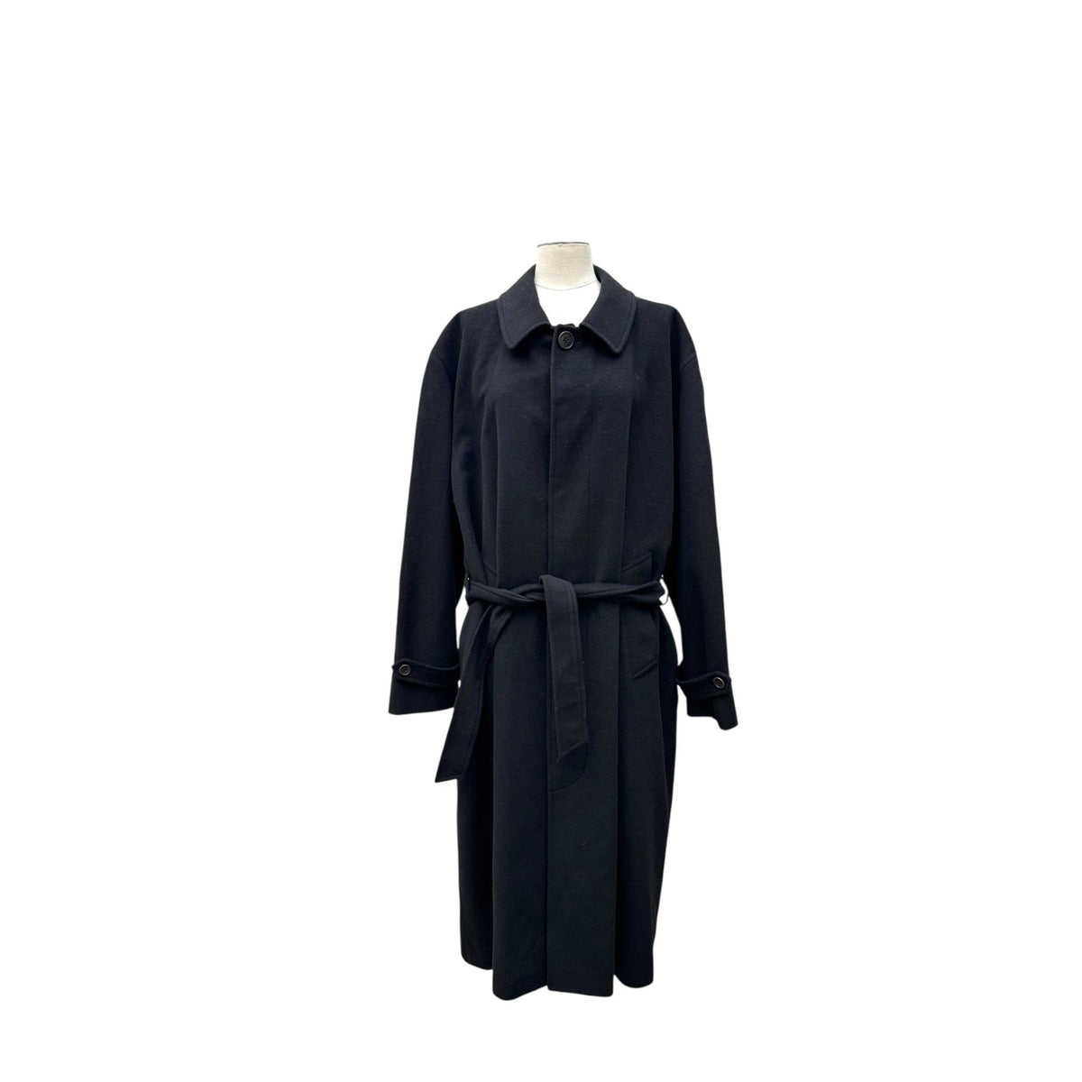 Black Wool Angora Belted Overcoat
