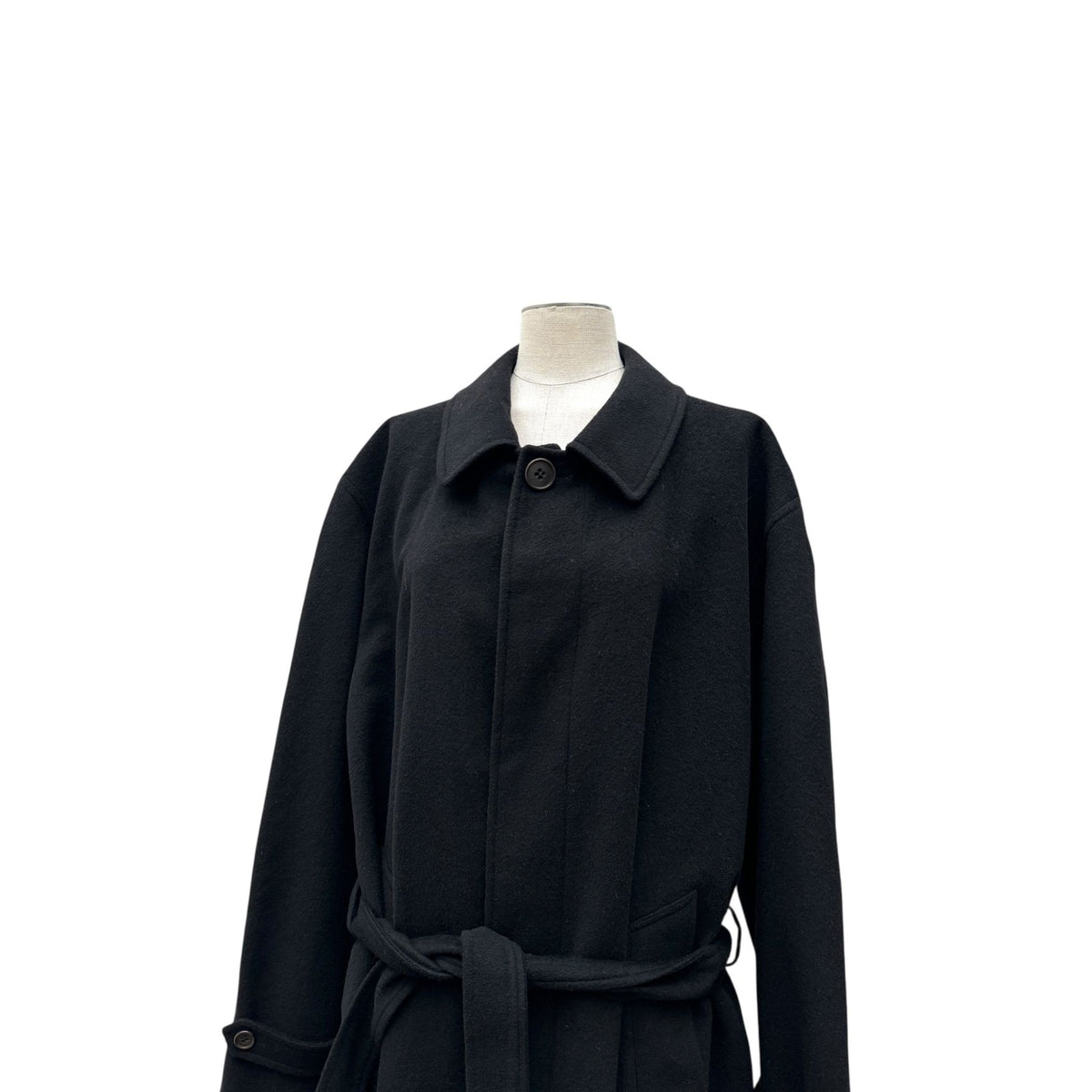 Black Wool Angora Belted Overcoat
