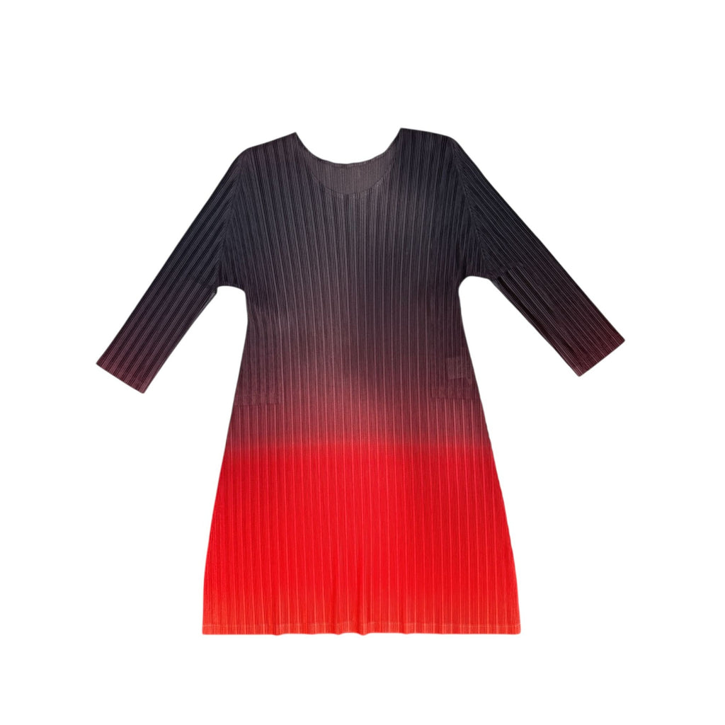 Red to Brown Gradient Pleated Long Sleeve Top