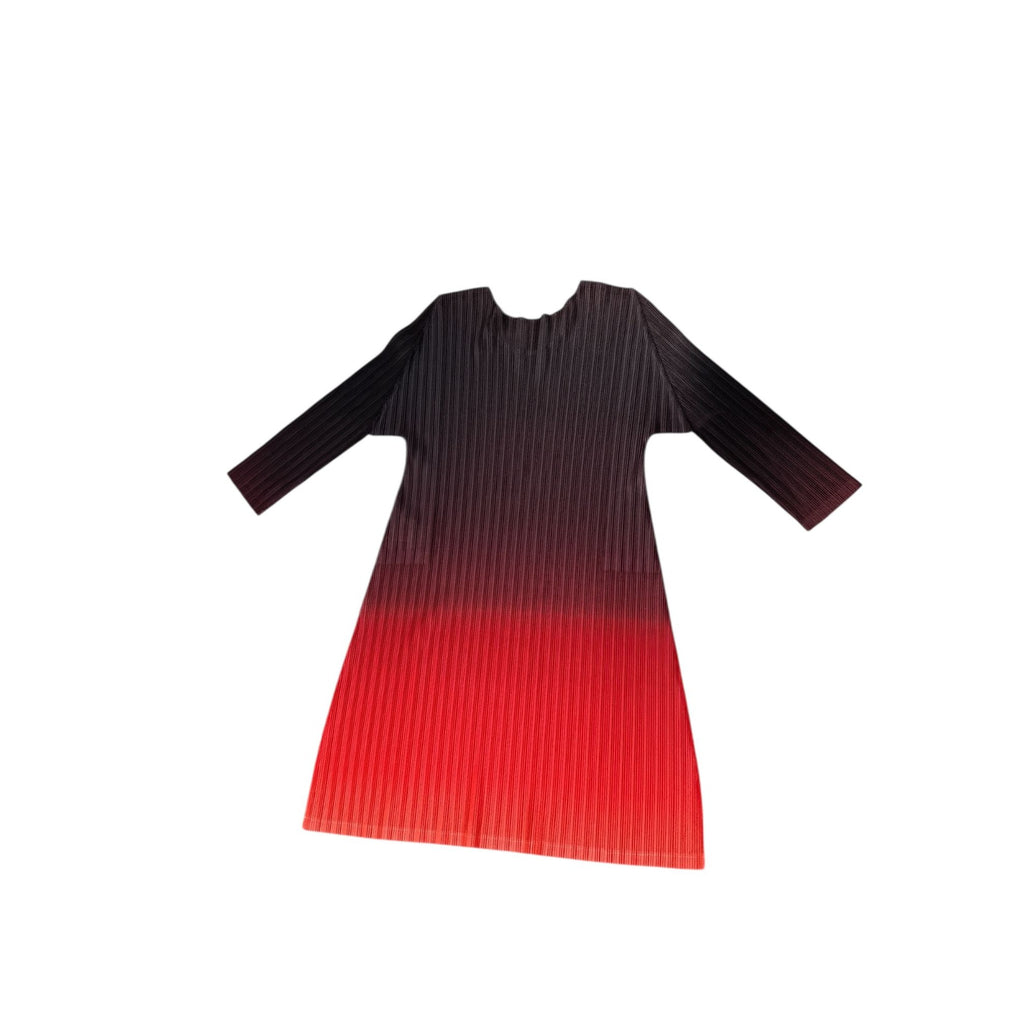 Red to Brown Gradient Pleated Long Sleeve Top