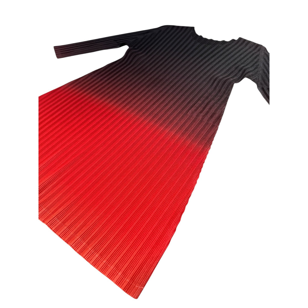 Red to Brown Gradient Pleated Long Sleeve Top