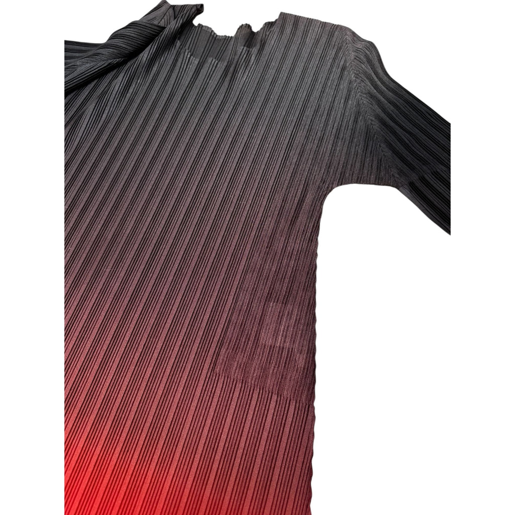 Red to Brown Gradient Pleated Long Sleeve Top
