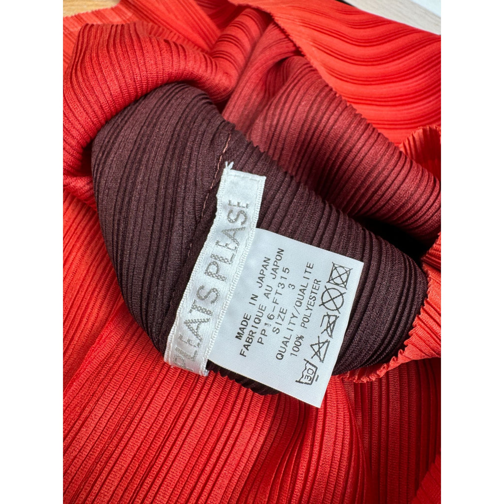 Red to Brown Gradient Pleated Long Sleeve Top