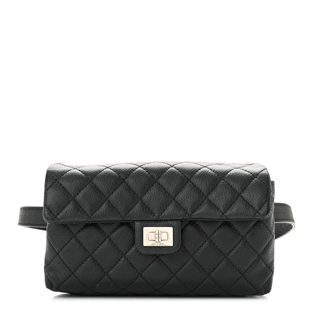 Grained Calfskin Quilted 2.55 Flap Belt Bag Clutch in Black