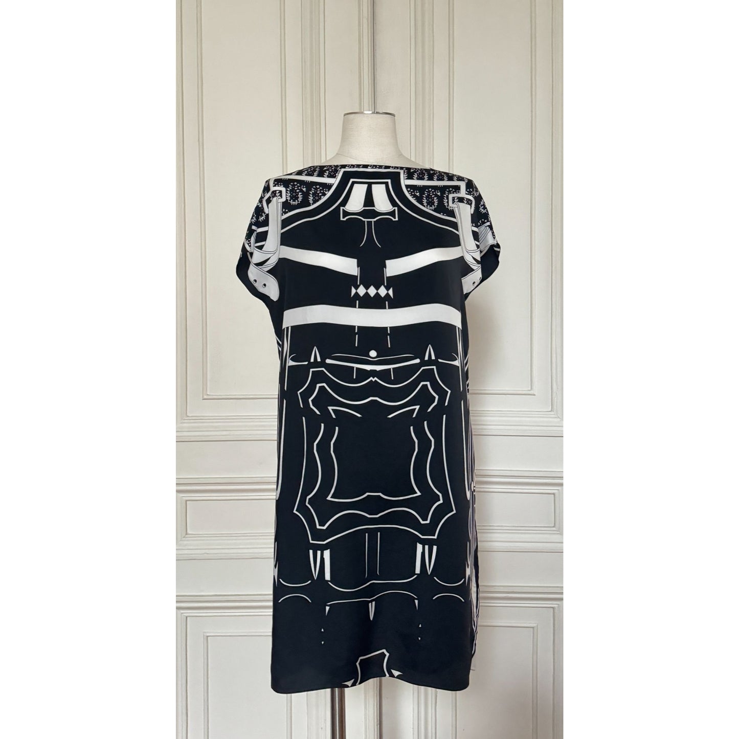 Black &amp; White Printed Silk Dress 