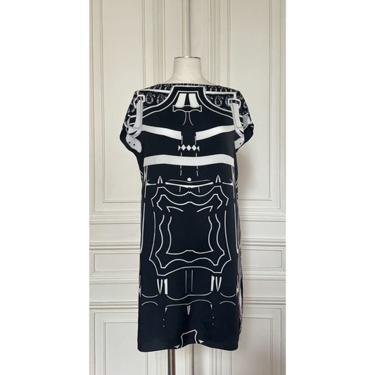 Black &amp; White Printed Silk Dress 