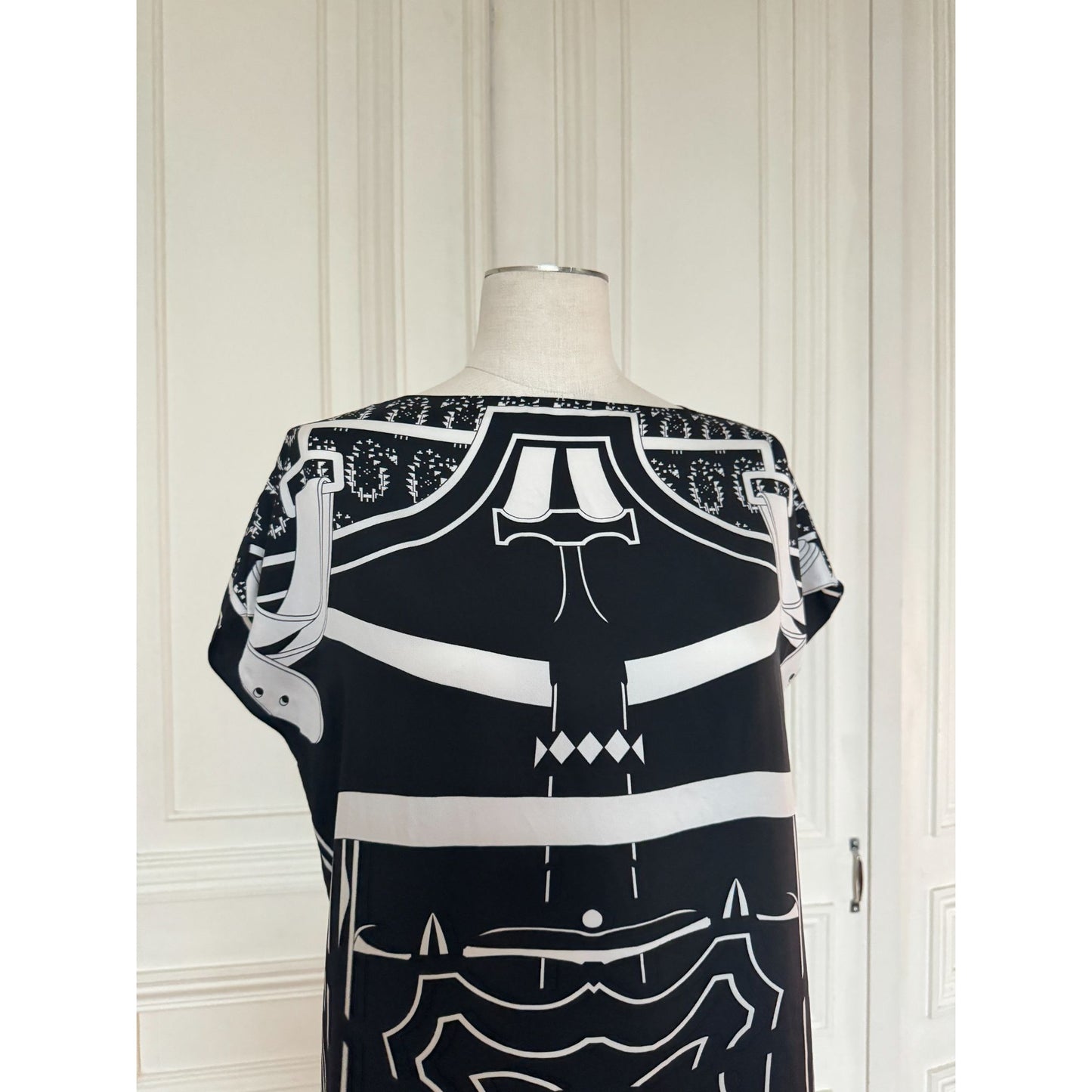 Black &amp; White Printed Silk Dress 