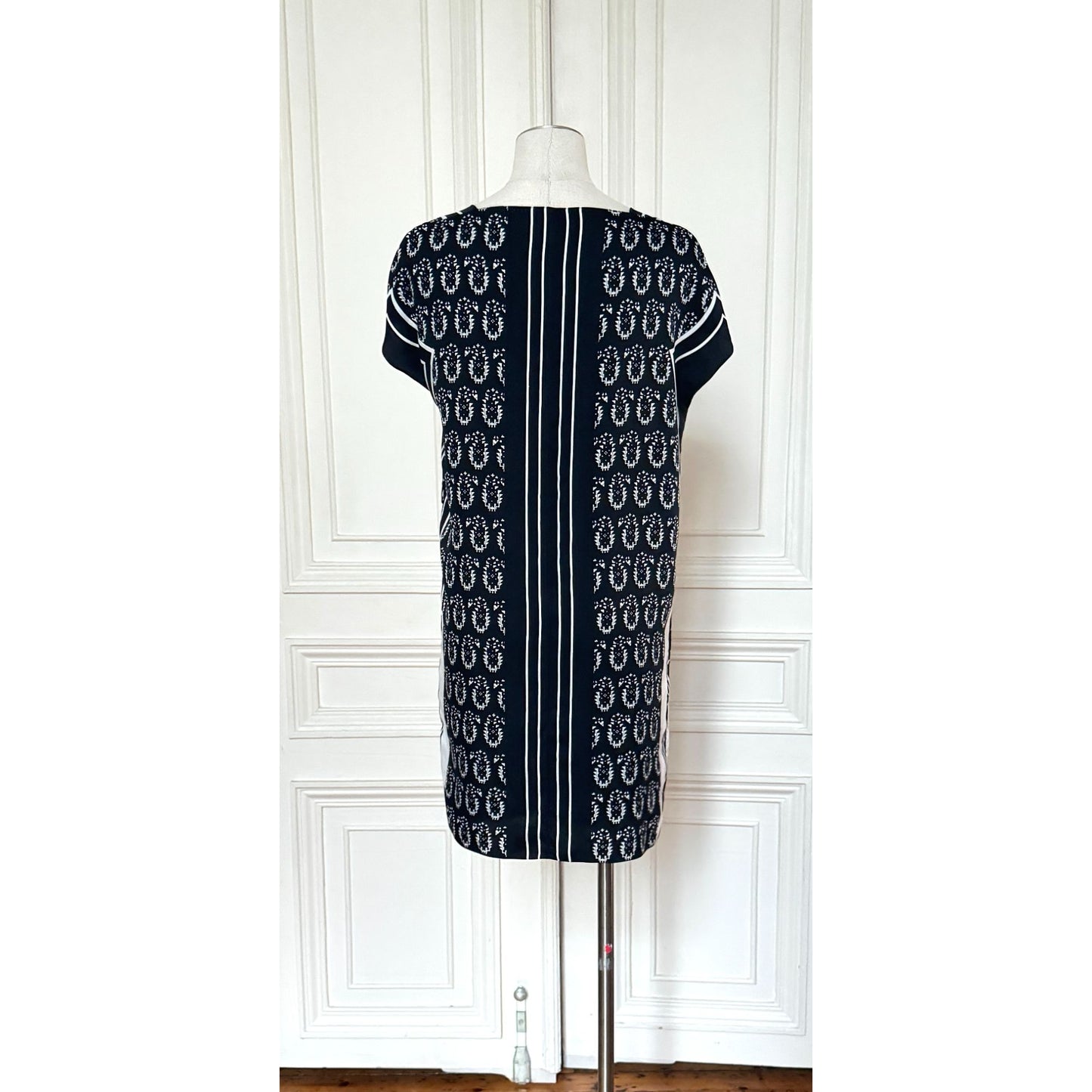 Black &amp; White Printed Silk Dress 